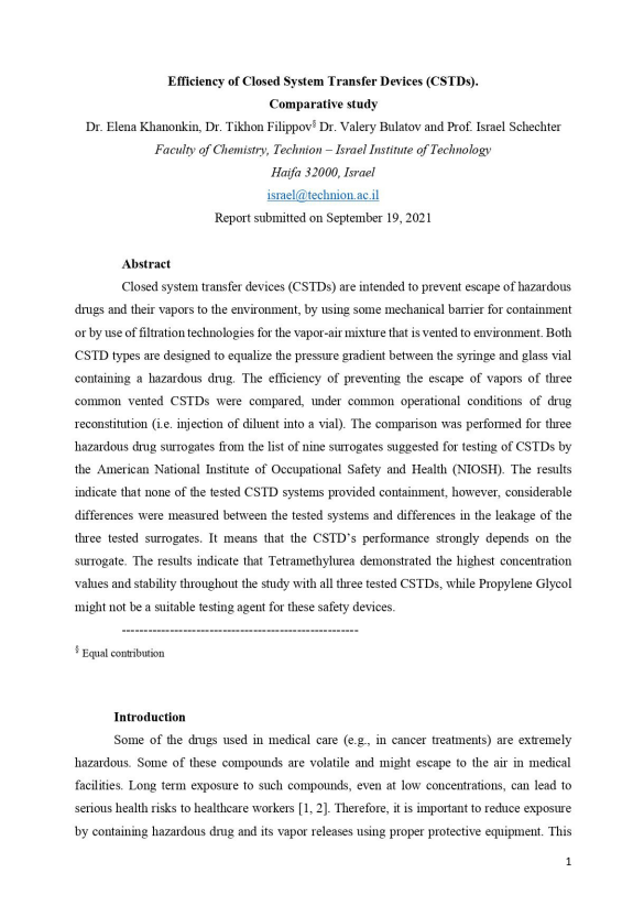 Efficiency of Closed System Transfer Devices (CSTDs). Comparative study