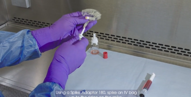 Preparing an IV Bag Using an EQUASHIELD Spike Adaptor 180