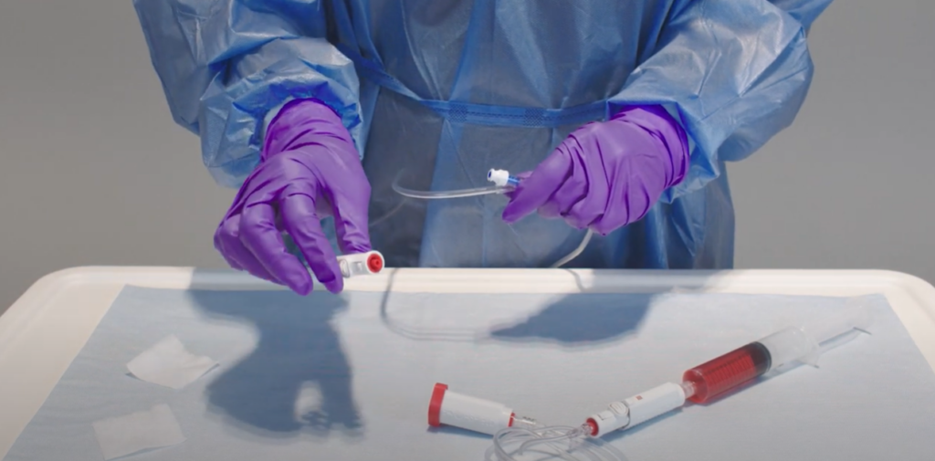 How to prepare a syringe pump setup using a female connector, a luer lock adaptor, and a syringe unit.