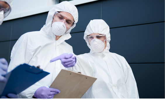 cleanroom workers in safety gear